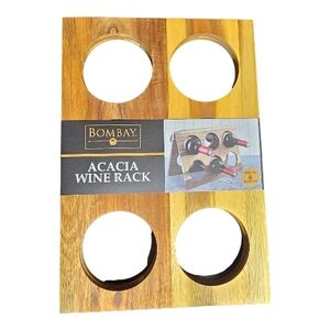 Bombay Acacia Wood Wine Rack Foldable 6 Bottle Holder Countertop Storage NWT